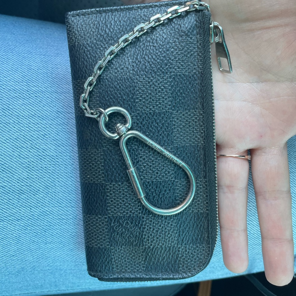 Louis Vuitton graphite checkerboard key card pouch.